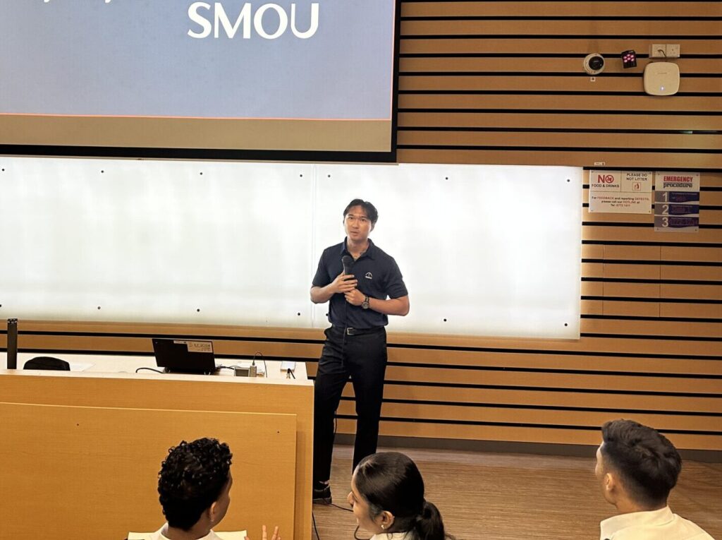 Justin speaking at a Union Engagement for SMA Cadets